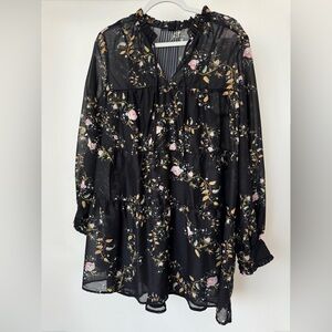 AllSaints Mindy Floral Long Sleeve Trapeze Minidress